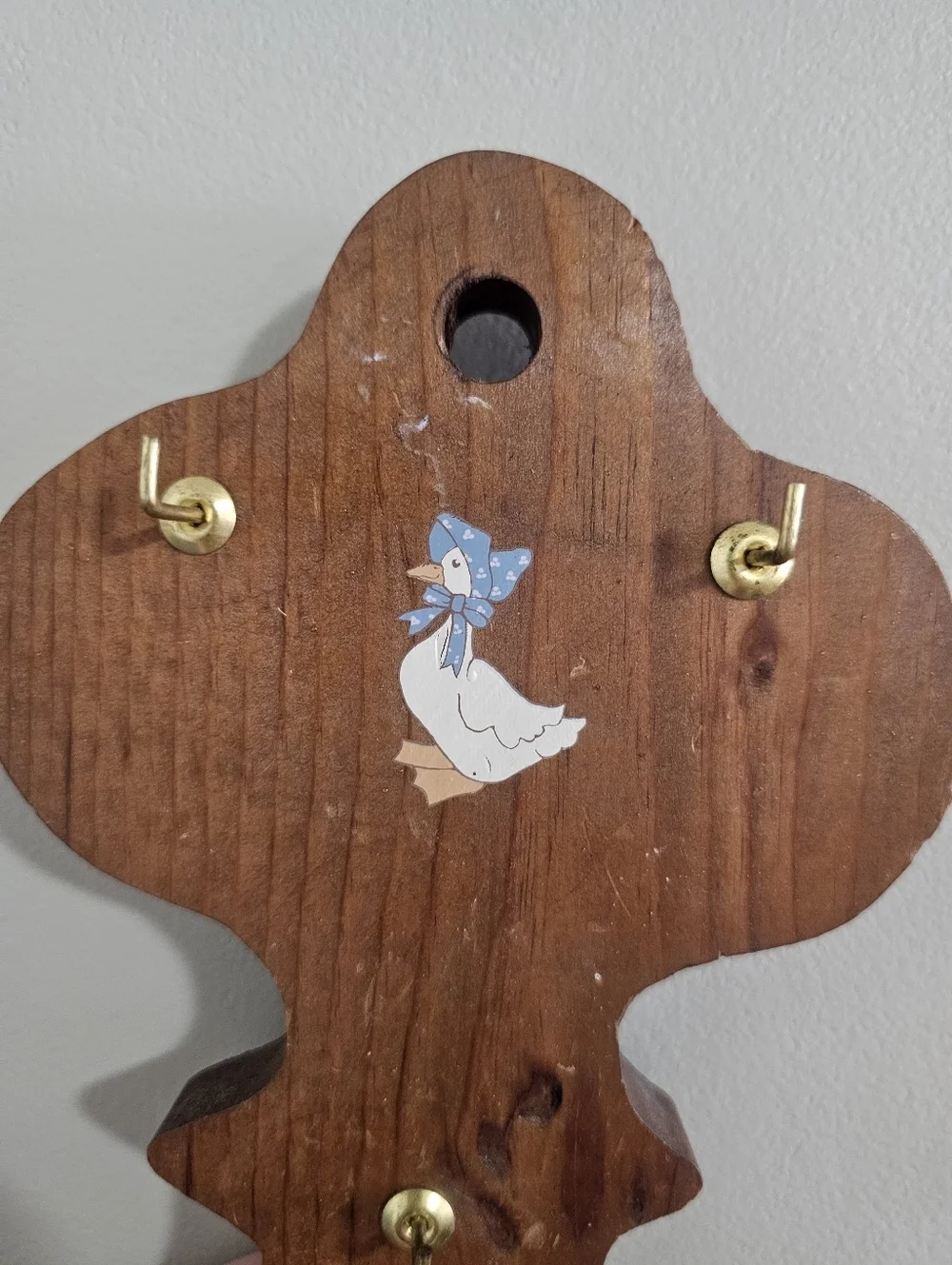 Handmade Wooden Goose Key Holder Rack Vintage 1990s Farmhouse Cottage Wall Hook